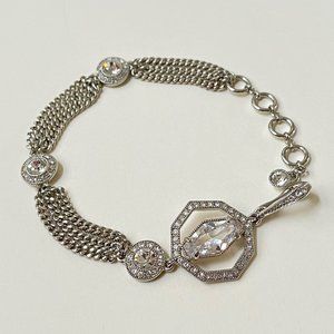 Givenchy Silver Tone Clear Rhinestone Pave Chain Bracelet